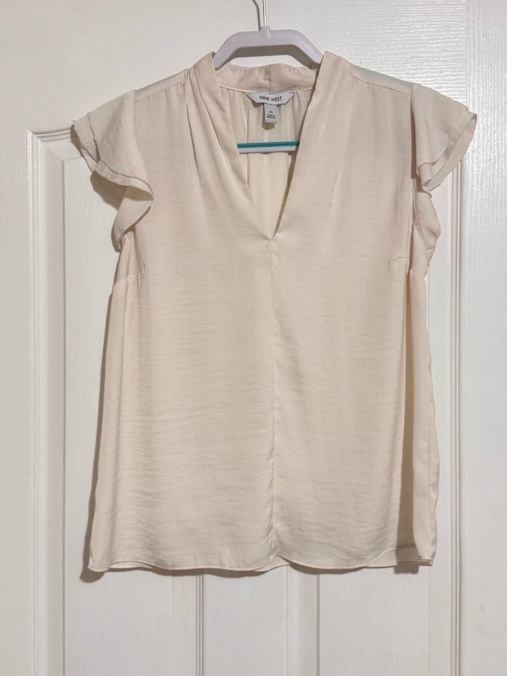 Nine West Soft Cream V-Neck Flutter Sleeve Top